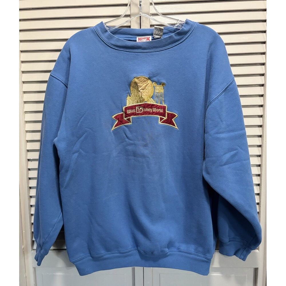 Mickey Inc Blue/Gold "Walt Disney World" Long‎ Sleeve Crew Size S/M Embroidered